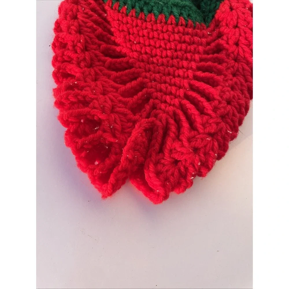 Beautiful Collectible Handmade Crocheted Pot Holder Red Green Yarn 8